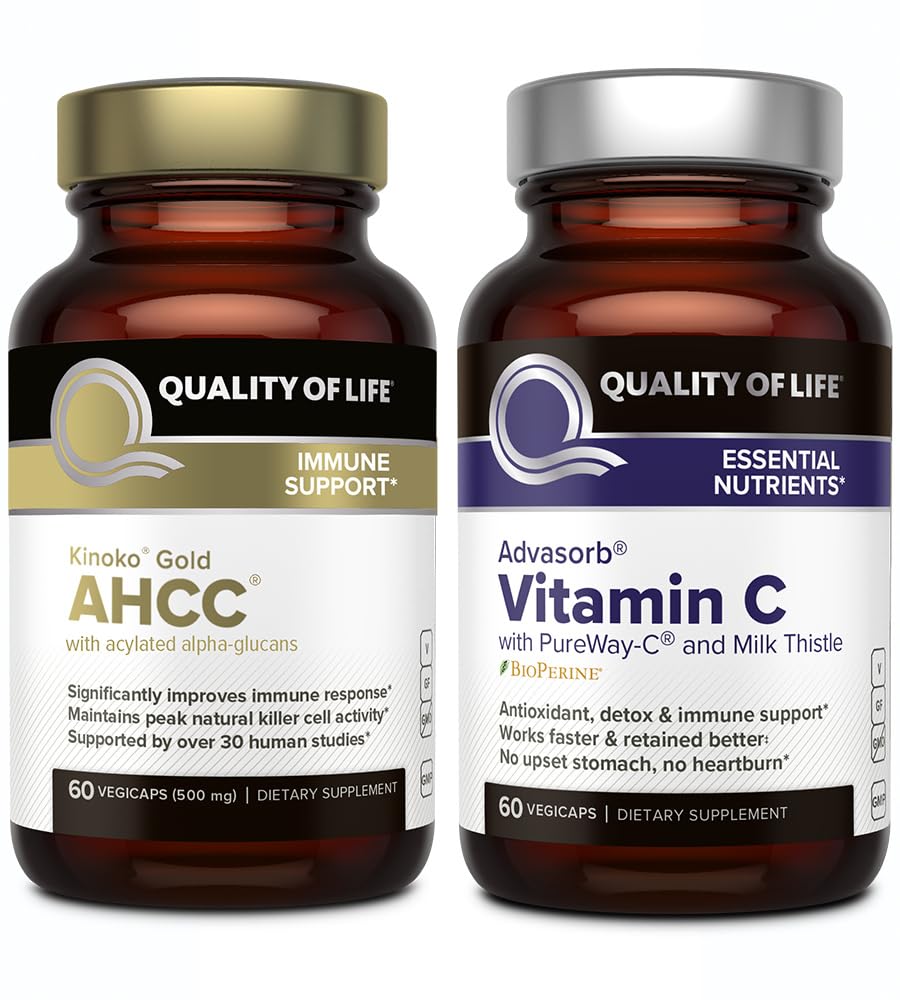 Qualidade de vida AHCC Kinoko Gold e Advasorb Vitamina C - Pacote de suporte imunológico