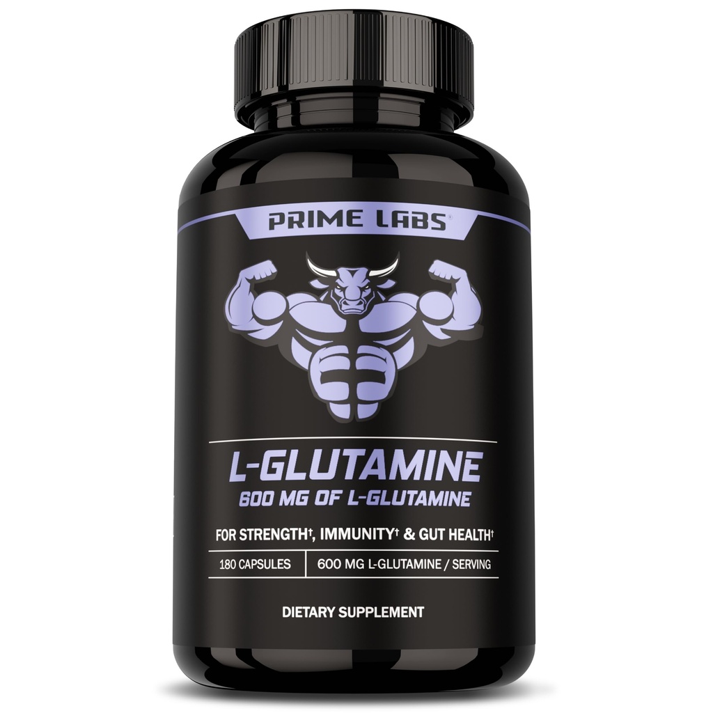 Prime Labs L Cápsulas de Glutamina 600mg - Suporta Força, Recuperação muscular, Imunidade, & Gut Health - Suplemento de Ácido Amino - para homens e mulheres