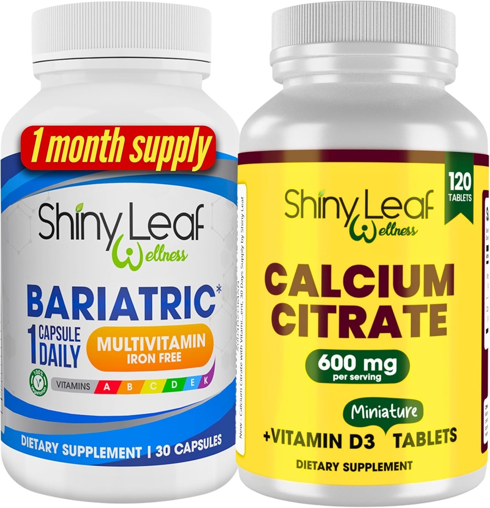 Bariátrico multivitamínico livre de ferro para mulheres e homens mais citrato de cálcio com vitamina D3, fácil Caplets de deglutição, sem sabor - 1 mês de fornecimento