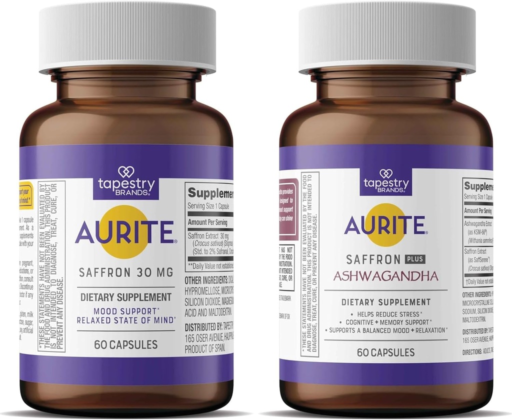 Saffron Ashwagandha & Saffron Supplement Bundle . Gerenciamento de estresse, suporte ao humor, memória de longo prazo. Vegetariano amigável, não-GMO, sem glúten, sem soja
