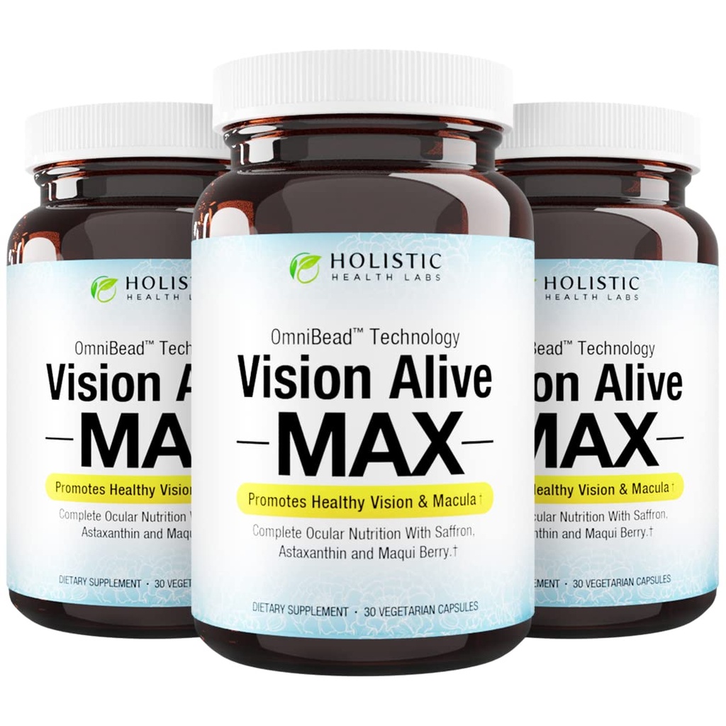 Visão holística dos laboratórios de saúde Vivo Max com 8 Ingredientes Naturais Lutemax® 2020, mirtilos, mirtilos, c3g de Groselha Negra, Maci Berry, Saffron e Astaxantina (30 Count of 3))