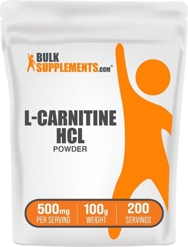 BulkSuplementos.com L-Carnitina HCl Pó - Suplemento Carnitina, Pó Carnitina, L-Carnitina 500mg - Sem sabor e sem glúten, 500mg por serviço, 100g (3,5 oz) (Pack of 1)
