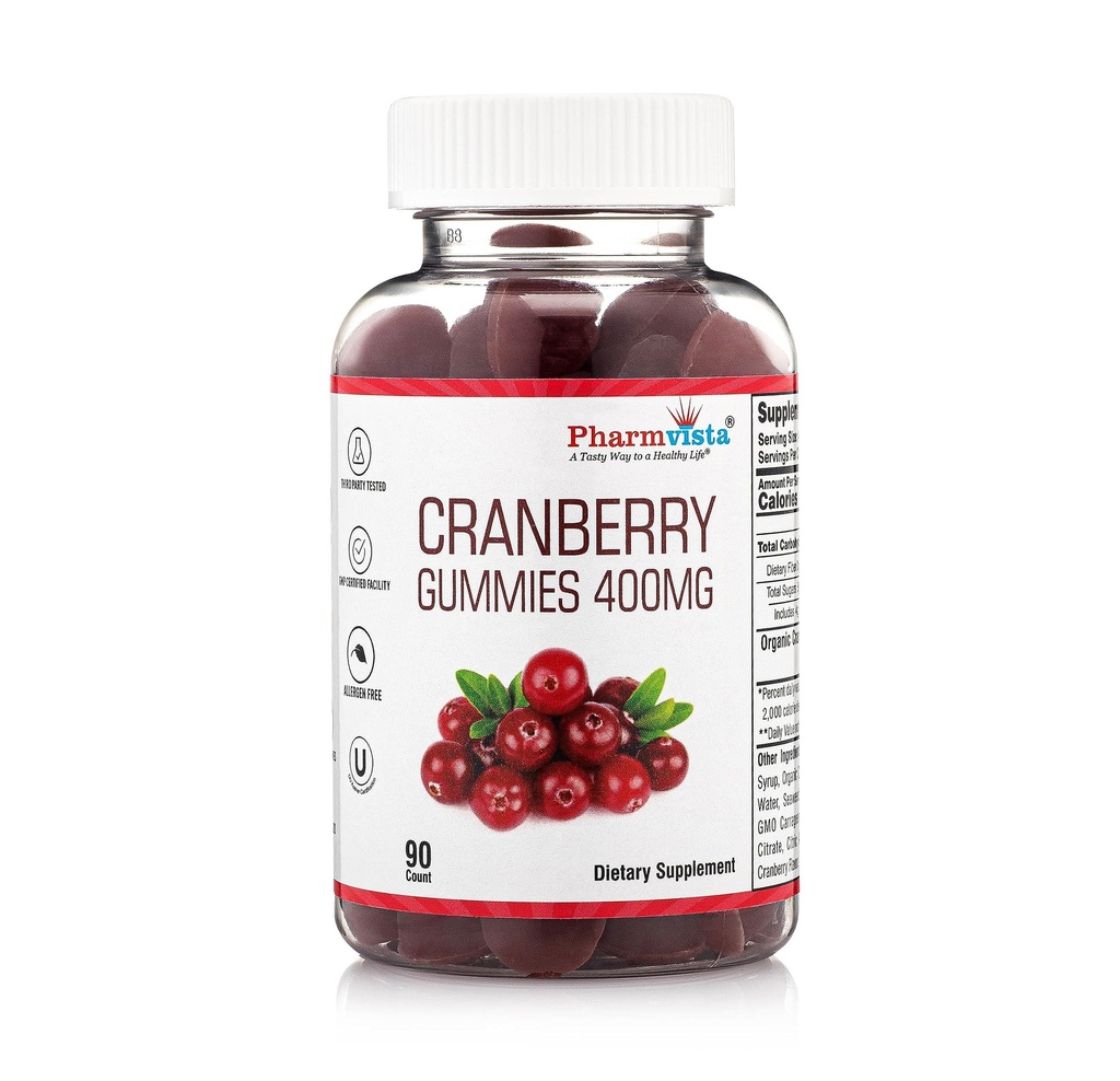 Gummies de cranberry para crianças e adultos 400mg-Gluten Allergen grátis Nutrient Rich Vegan Supplement -Cranberry Chews-90 Conde