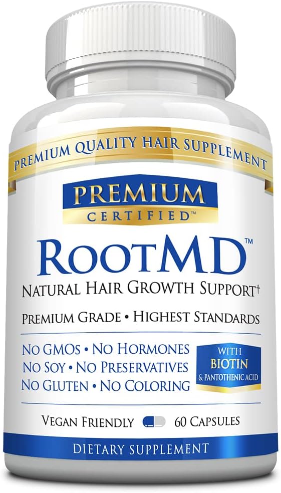 RootMD - Estimular o crescimento do cabelo, Folículos de rejuvenescimento, melhorar a circulação do escalpe - Biotina, Cobre, Acetato de tocoferilo, Saw Palmetto - Todos Natural Vegan Friendly - 60 Cápsulas