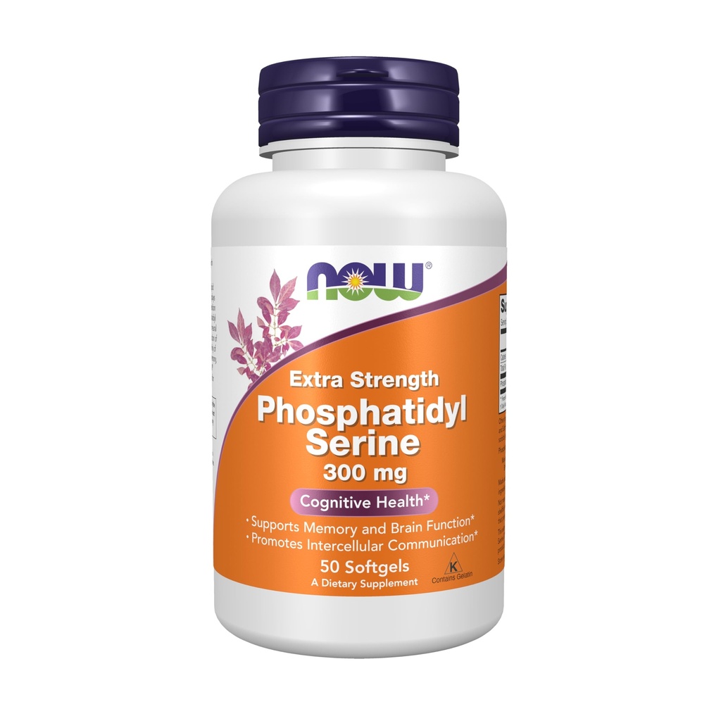 Now Supplements, Phosphatidyl Serine 300 mg, Extra Strength, com composto fosfolípido derivado da soja Lecitina, 50 Softgels