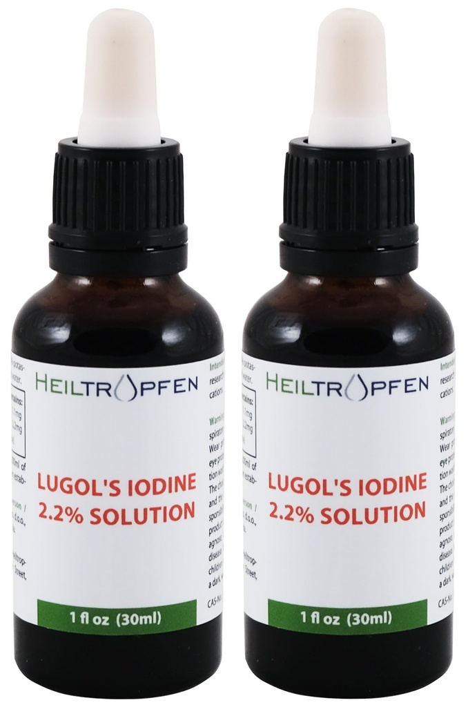 2X 2,2% Solução de Iodo de Lugol 2x1 Fl Oz - 2x30 ml □ Ingredientes de Grau Farmacêutico Solução de Lugols Fabricada com Iodo e Iodeto de Potássio