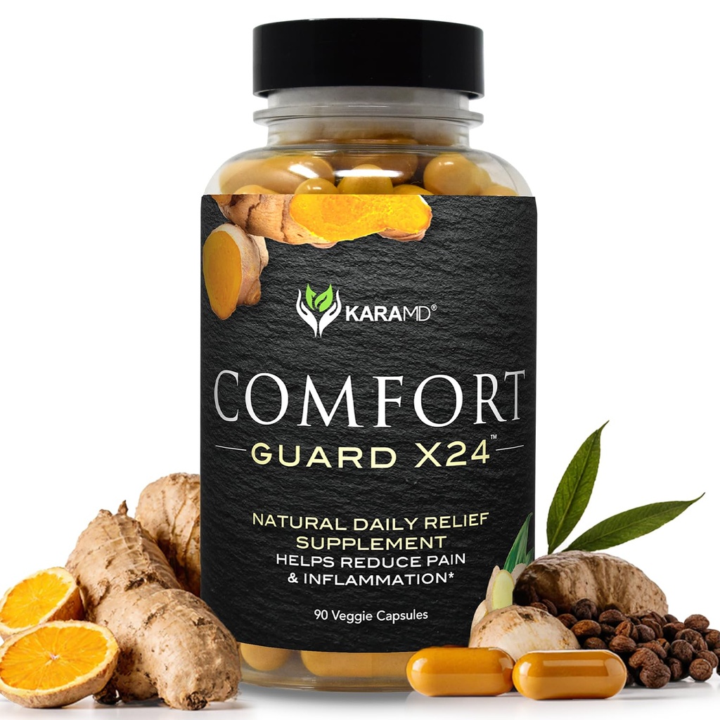 KaraMD Comfort Guard X24 □ Joint & Movement Support Supplement □ Curcumina Turmérica, Boswellia & Ginger □ Desconforto muscular fácil & Rigidez Conjunta □ Não-GMO, Gluten Free & Vegan Friendly (30 Servings)