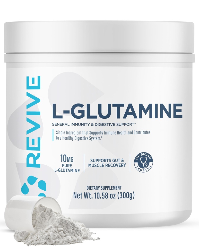 Revive Gut L-Glutamina pó MD - Recuperação muscular & Imune Sistema Booster para adultos - Promove saúde digestiva & reduz a dor muscular - Imunidade & Digestão Vegan Puro L Glutamina Suplemento