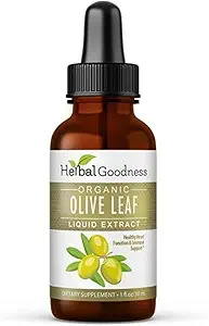 Herbal Goodness Olive Leaf Extract Liquid 1oz - para Imune Boost, Apoio Cadiovascular, Bem-Estar Cognitivo, Melhoria da Saúde da Pele e Conforto Digestivo com Antioxidantes - 1 Garrafa