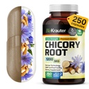 BIO KRAUTER Chicory Fiber Supplement - 1200 mg Força - 250 Contagem - Chicory Raiz Pó - Cápsulas de Inulina para Suporte Digestivo - Vegan