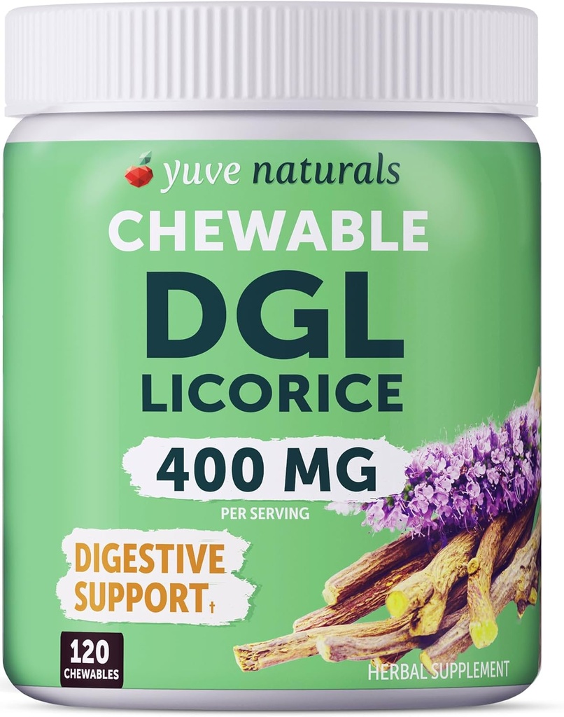 Comprimidos de Alcaçuz mastigáveis ultra-puro DGL 4000 mg – Estômago, Gut & Relívio Intestinal – Fórmula de Reflux Ácido Natural – 10:1 Extrato de Root de Alcaçuz Deglicyrrrhizinated – 120 Chewables
