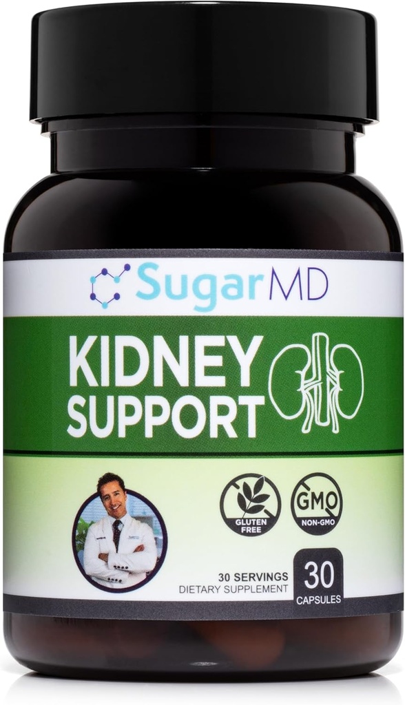 SugarMD Kidney Support Fórmula 30 Cápsulas – Suplemento de suporte renal para função saudável do rim – Suplementos de rim gratuitos não-GMO e glúten para homens e mulheres – (fornecimento de 30 dias)