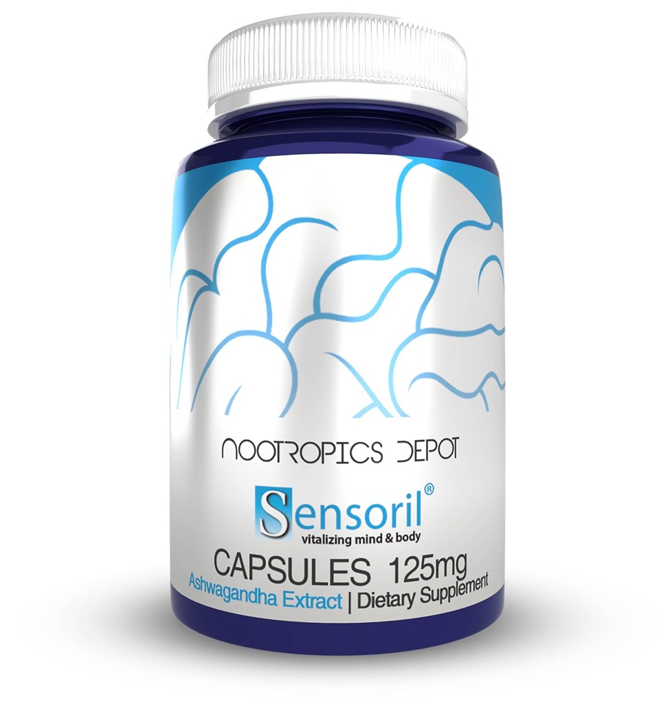 Nootropics Depot Sensoril Ashwagandha Cápsulas . 125mg , 180 Ct. , Suplemento Ayurveda , Standardized Withania somnifera Extract , para apoiar energia saudável, Cognição mental + Saúde Cardiovascular
