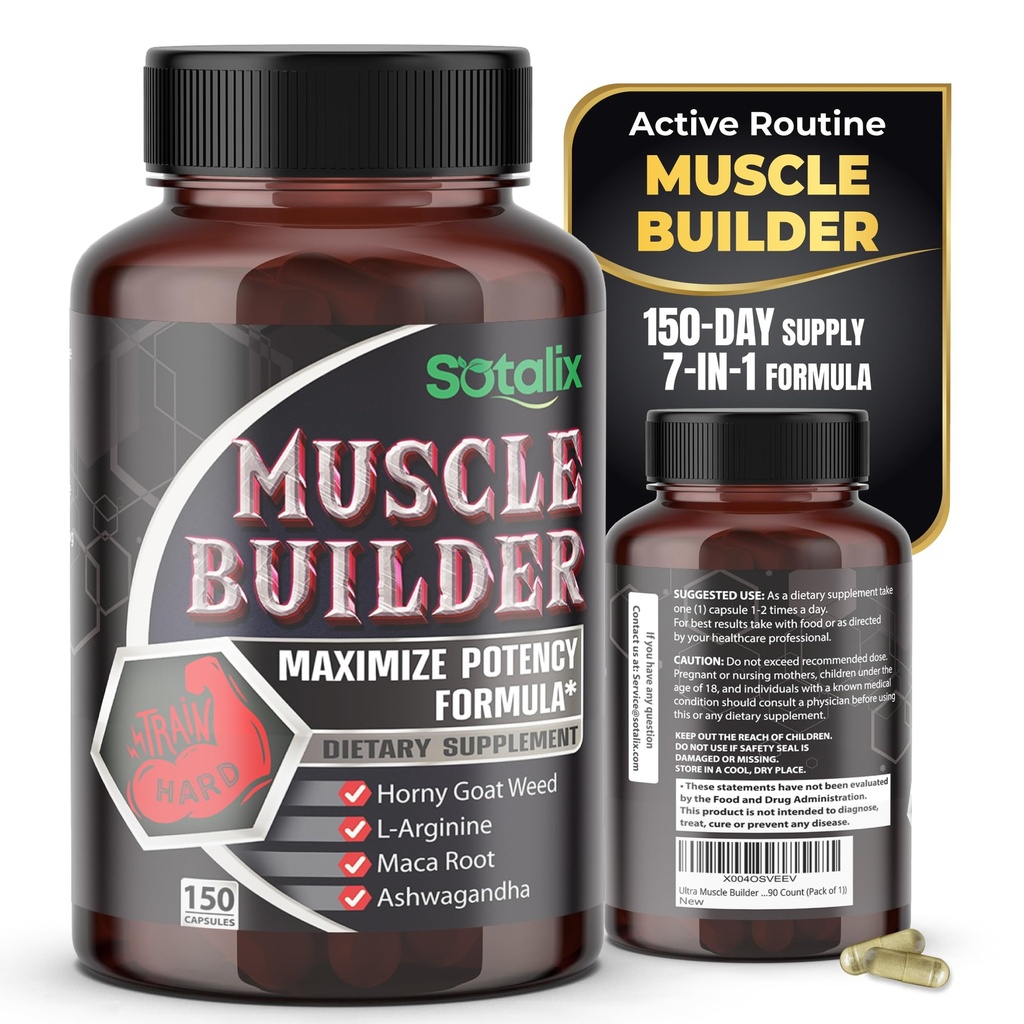 Ultra Muscle Builder Suplemento com L-Arginina e Tribulus – Suporte de Treinamento Desportivo – 150 Cápsulas (fornecimento de 150 dias)
