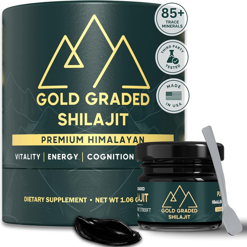 Shilajit Resina 500mg Alta potência, Shilajit Puro Himalaia Orgânico, 85+ Trace Minerals & Ácido Fulvico Shilajit para Energia e Imune Suporte Shilajit grau de ouro, Shilajit para homens e mulheres