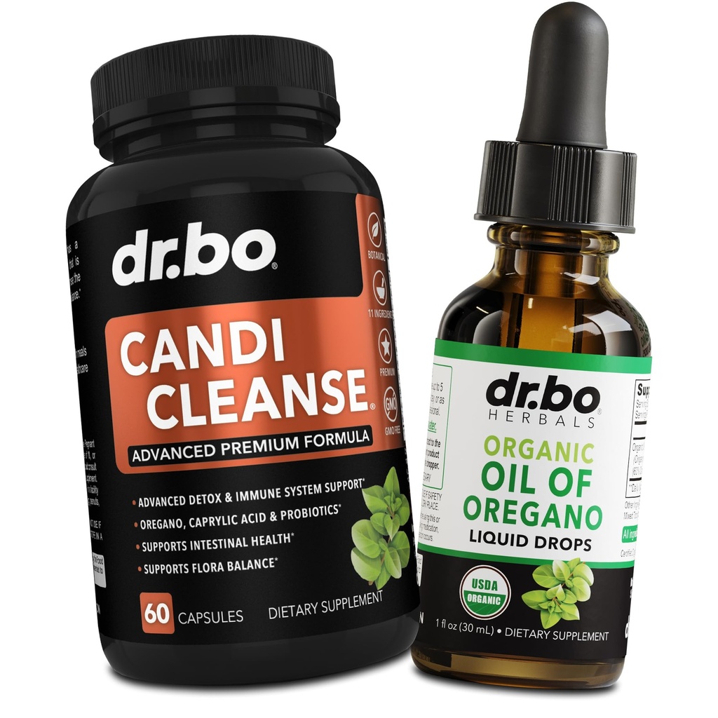 Candi Cleanse & Orégano gotas de óleo - Extra força Probiótico Complexo Cleanser & Líquido Orgânico - Natural Oral Herbal Caprylic Acid Cápsulas & Óleo de Orégano gotas Extrato de Tintura