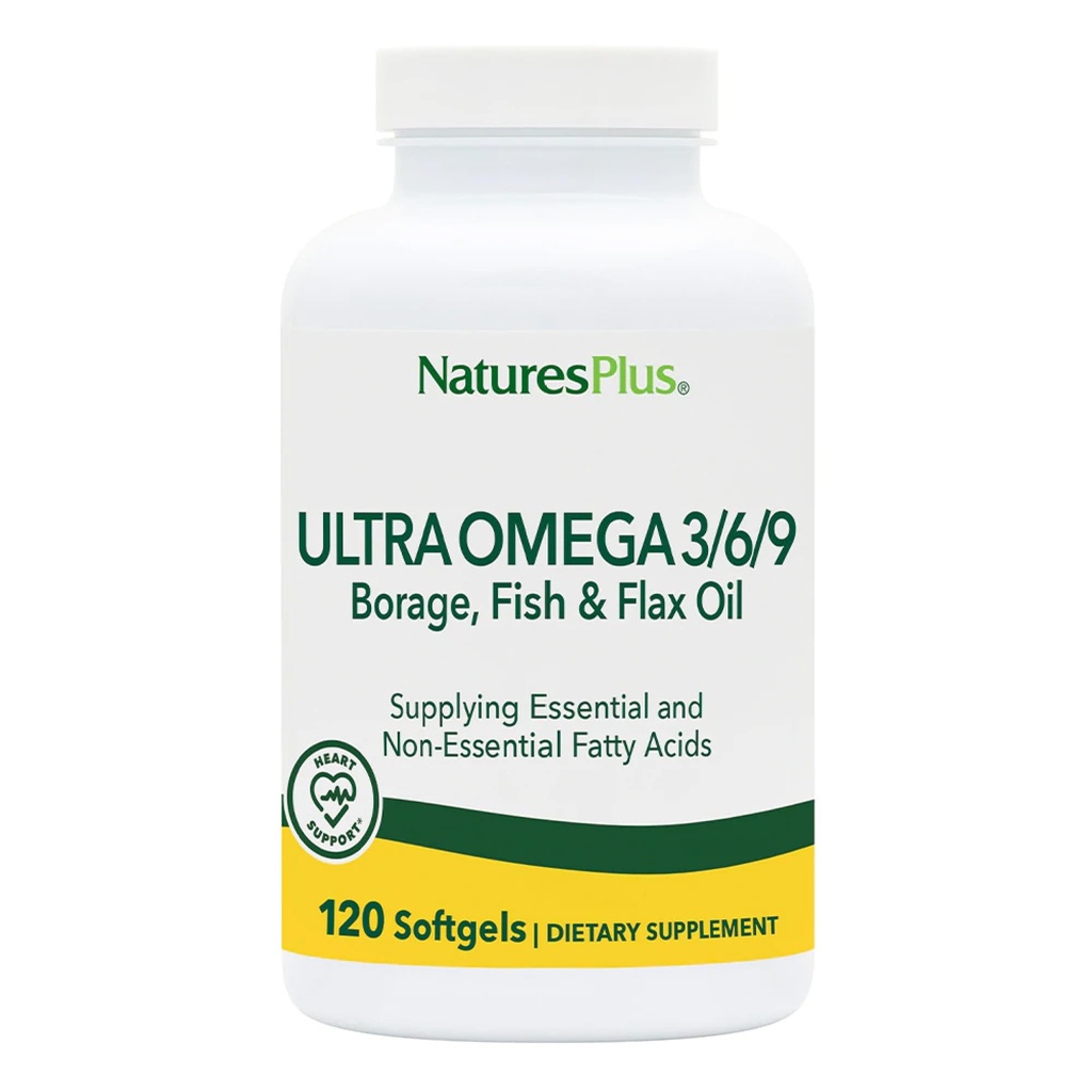 Naturezas Plus Ultra Omega 3 6 9-1200 mg, 120 Softgels - Óleo de Boragem, óleo de peixe, suplemento de óleo de linho - sem glúten - 120 Servings