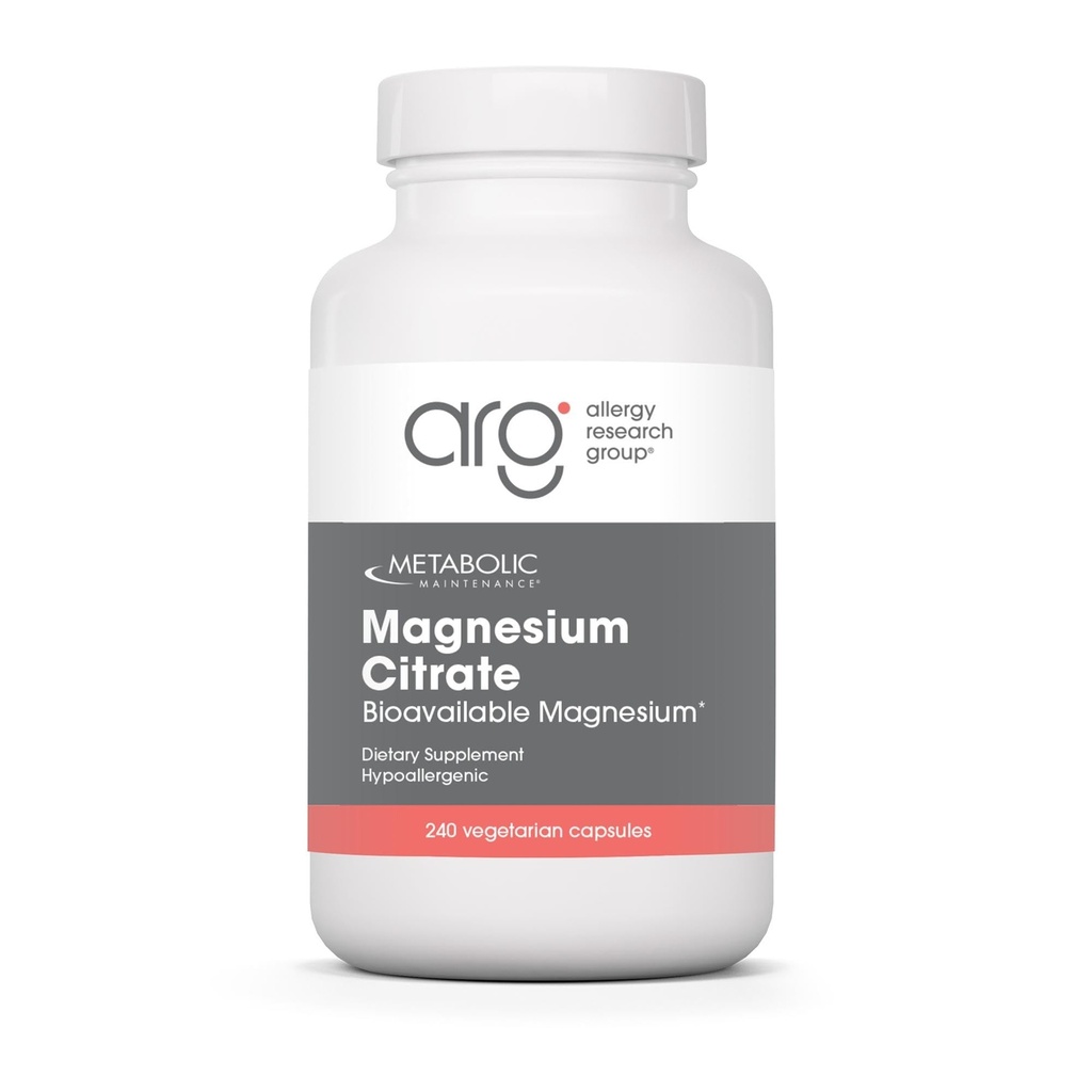 Cápsulas de Citrato de Magnésio de Manutenção Metabólica - Suplemento de Magnésio para calma, sono, músculo e suporte GI - com vitamina C (240 Cápsulas)