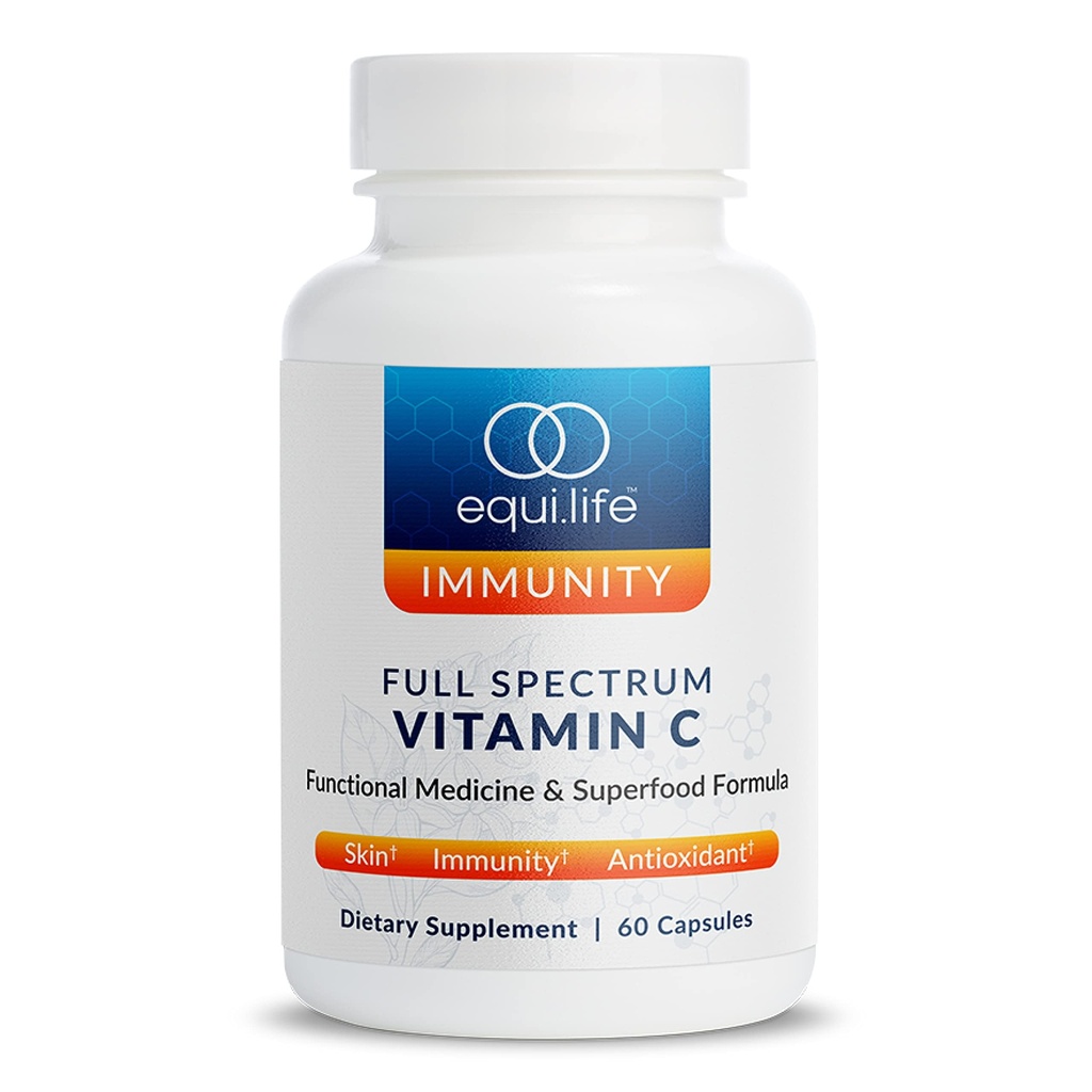 Equilife suplemento completo de vitamina C espectro com quercetina, hibisco e rutina, fórmula antioxidante baseada em plantas, sem glúten, soja e lacticínios, sem OGM, fácil de usar, 60 cápsulas