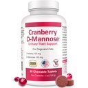 Cranberry D-Mannose Urinary Tract Supplement for Dogs & Cats – Bladder & ITU Health Support – Extrato de Cranberry, D-Mannose & Vitamina C–Promove Bem-Estar Urinário & Função Rim – 60 Comprimidos Mastigáveis