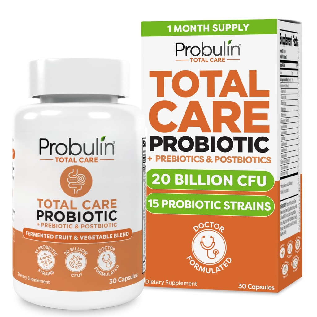 Probulina Total Cuidado Suplemento Probiótico, Gaivota Diária, Digestivo e Imune Saúde Probióticos Cápsulas para homens e mulheres, 20 Bilhões UFC, Vegan, 30 Contar garrafa