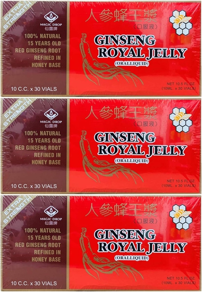 3 Caixas Magic Drop Ginseng Royal Jelly (30 frascos), Total 90 frascos