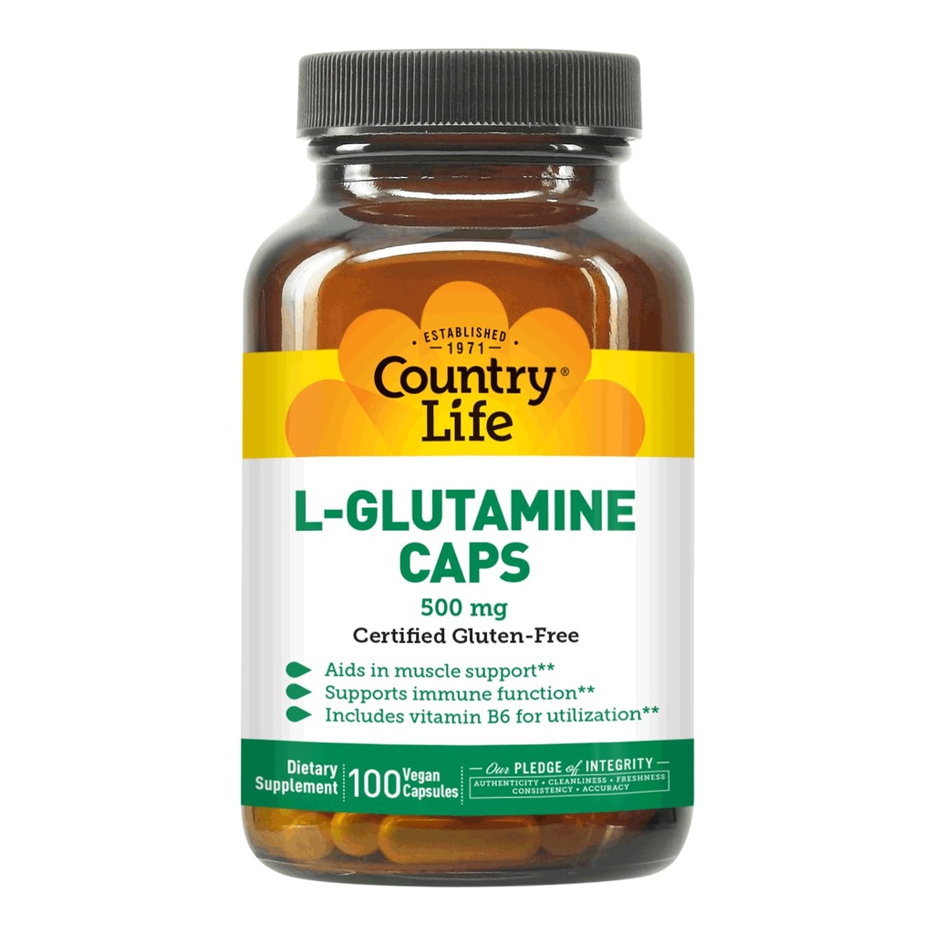 País Vida L-Glutamina 500 mg com B6 – Suporta a recuperação muscular, Endurance & Desempenho Atlético – Vegan, Sem glúten, Kosher Amino Acid Supplement – 100 Cápsulas