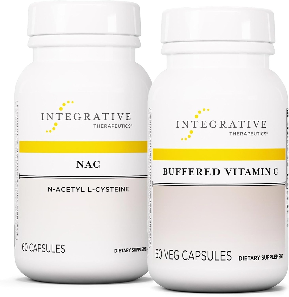 Integrative Therapeutics Buffered Vitamina C Cápsulas 1.000 mg, 60 Cápsulas Vegan & NAC, 60 Cápsulas - Suplemento Imune com Apoio Antioxidante* - Suporte Respiratório e Função Pulmão*