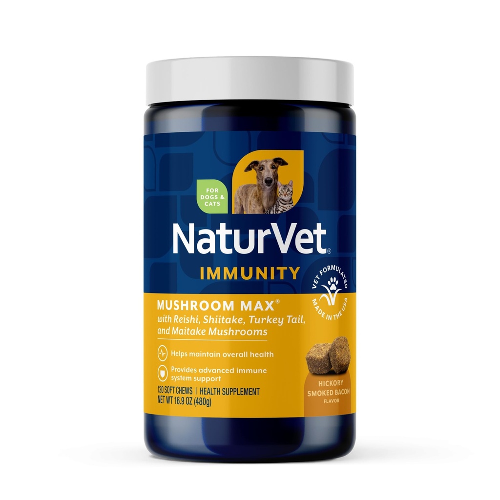 NaturVet Mushroom Max Advanced Immune Support Dog Supplement – Ajuda a fortalecer a imunidade, saúde geral para cães – Inclui Shitake Mushrooms, Reishi, Turquia Tail – 120 Ct.