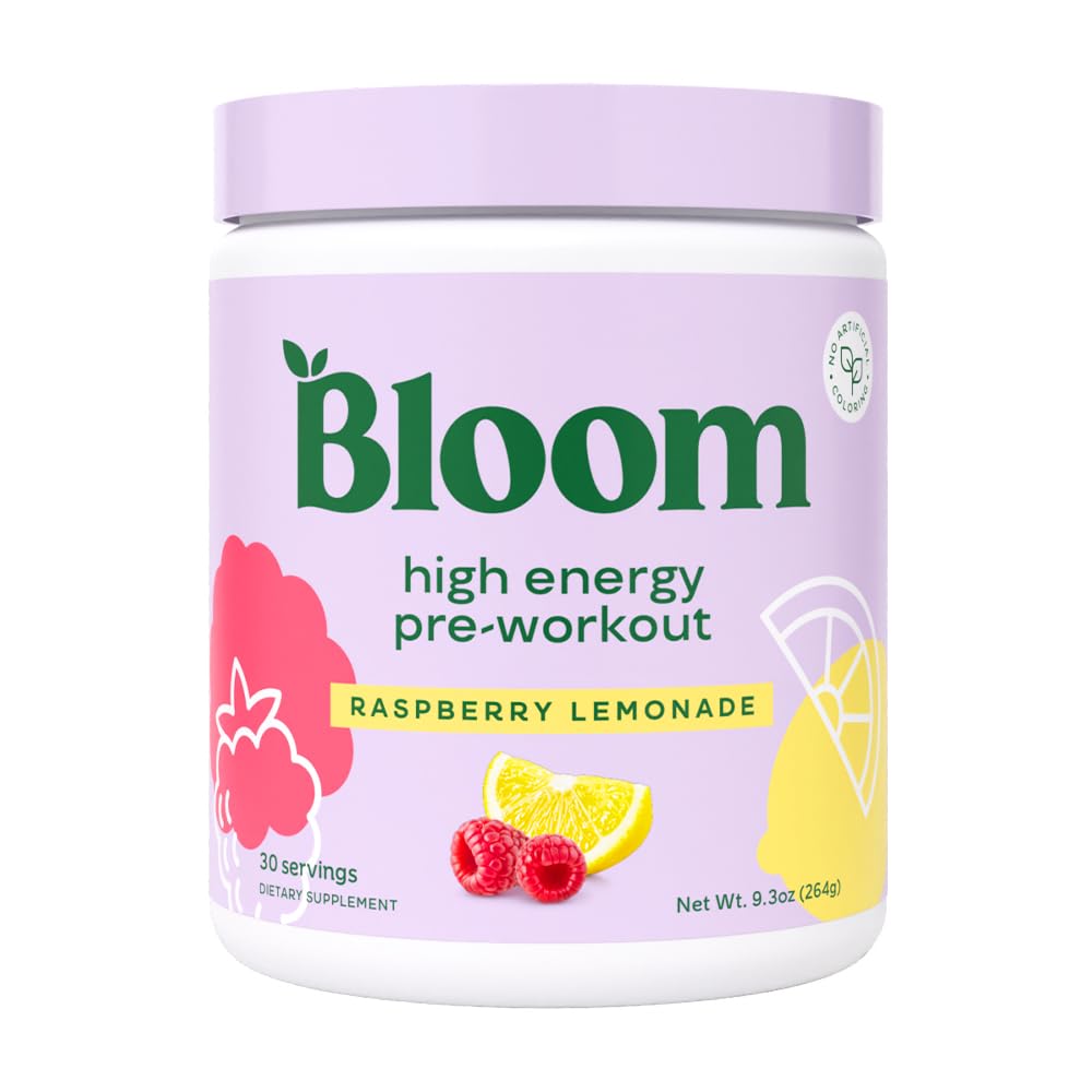 Bloom Nutrition Alta Energia Pré-treino com Beta Alanine, Ginseng e L Tirosina para Energia Amino, Cafeína Natural Pó de Extrato de Chá Verde, Keto, Mistura de Bebida Açúcar, Limonada de framboesa