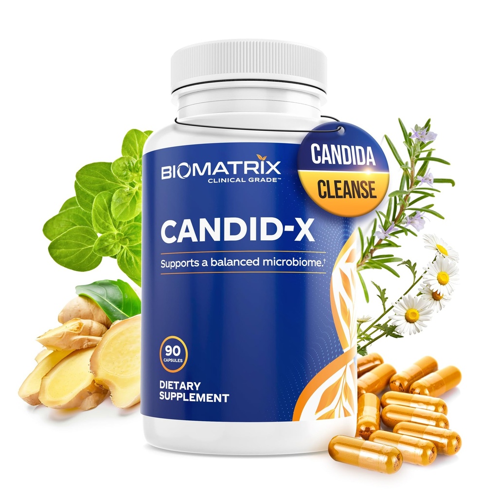 BioMatrix Candid-X Gut Cleanse com Berberine, Orégano, Caprylate de sódio, Camomila, Ginger, PAU D'arco, Suplemento Digestivo para Homens e Mulheres