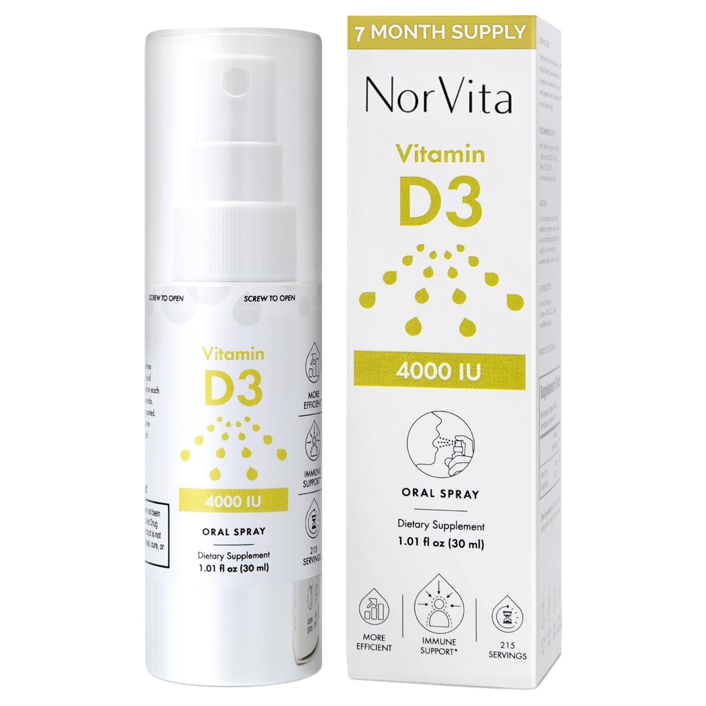 Vitamina D3 Spray 4000 UI (215 Servings) - Alta Absorção, Vegan, Suporta Saúde Óssea e Imune, Absorção de Cálcio - Spray diário oral de vitamina D