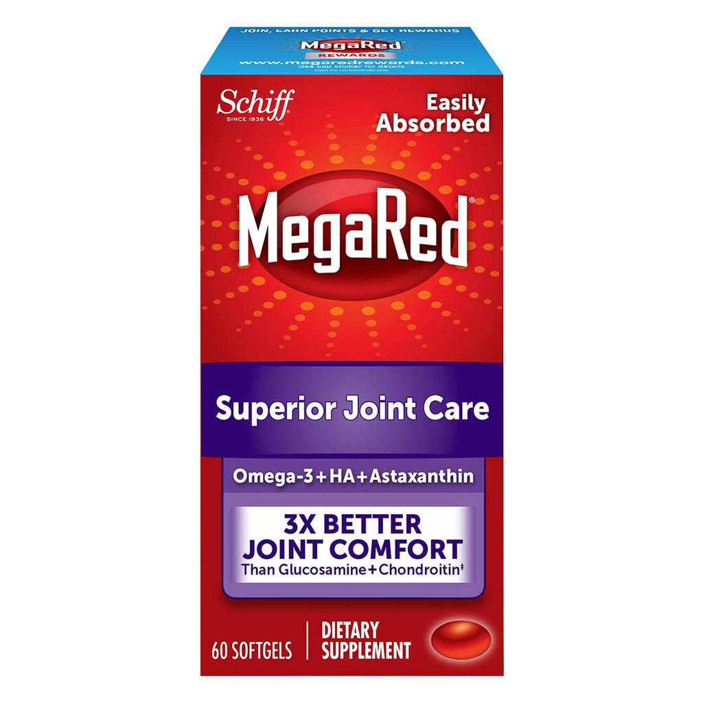 Omega-3 Krill Oil and Joint Supplement - Megared Joint Care 60 softgels - EPA/DHA ácidos gordos, antioxidantes, ácido hialurônico, sem arroto de peixe a seguir como com óleo de peixe