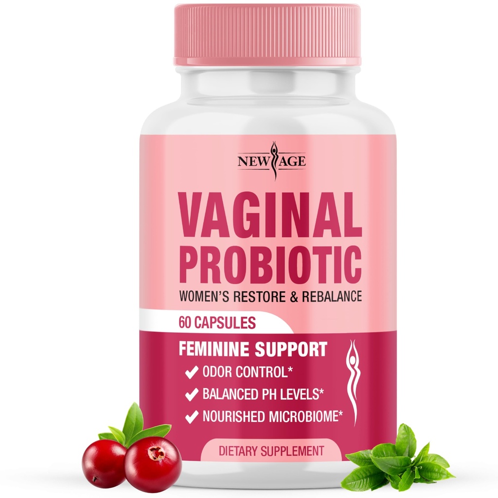 NOVA IDADE Probióticos vaginais para mulheres com prebióticos, Extrato de cranberry, e uma mistura de Lactobacillus Probiótico, Suporta equilíbrio de pH saudável, Odor Controle, Flora vaginal - 60 Cápsulas