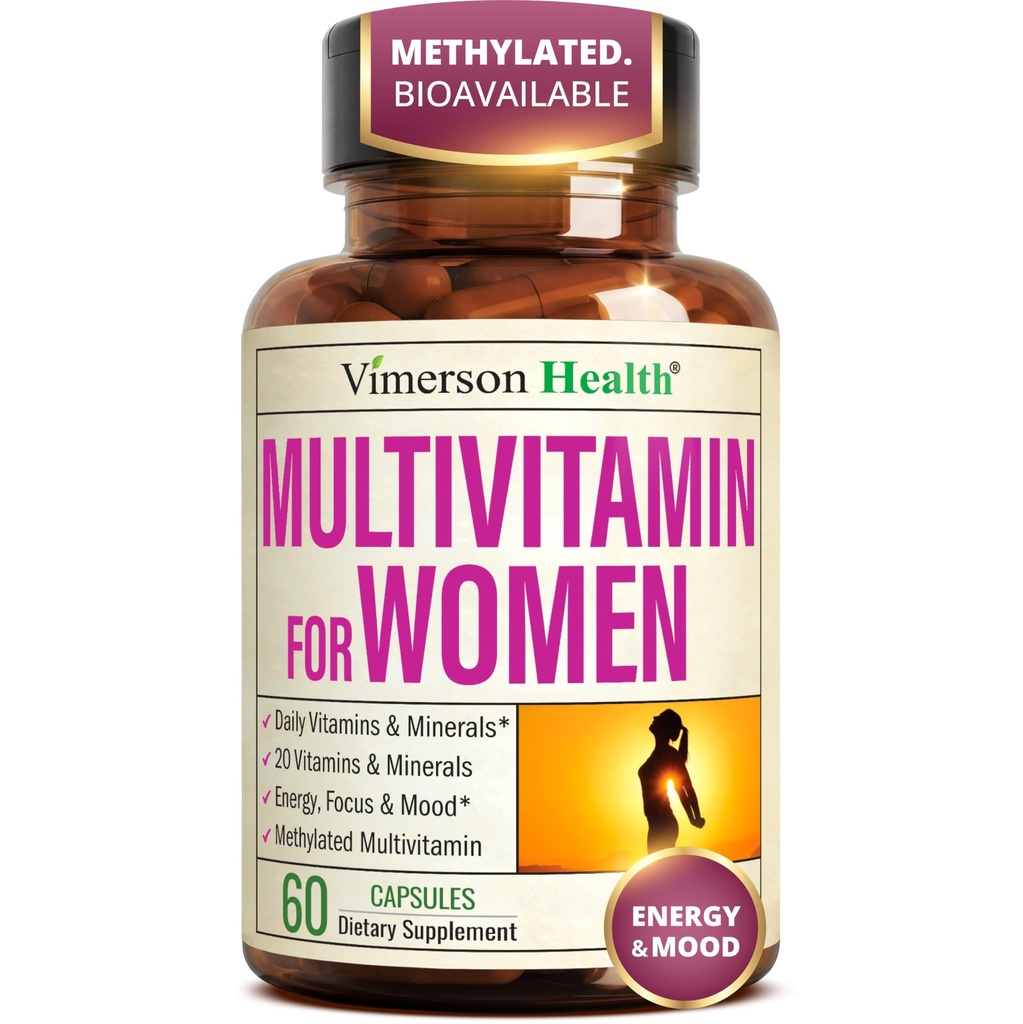 Multivitamina para Mulheres com Vitaminas Metiladas e Mineral Queladas para Energia, Foco e Saúde Imune – Mulheres Diárias Premium Multivitaminas & Multiminerais – 60 Cápsulas