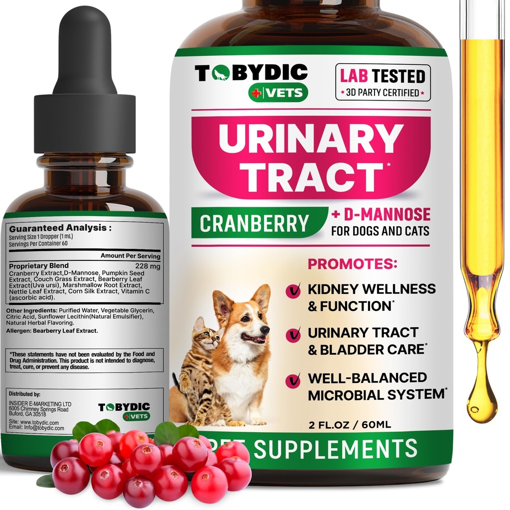 Tratamento de infecção por ITU natural de gato e cão e trato urinário com cranberry - Rim + suplemento de suporte de bexiga - Melhor prevenção para incontinência urinária e pedras de bexiga - Pet Saúde renal