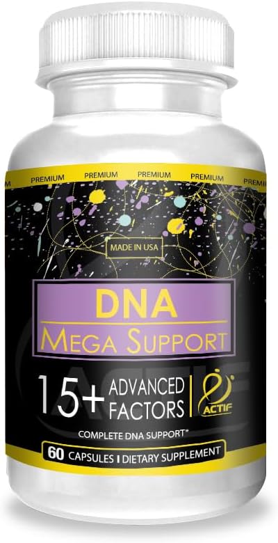 Suporte ACTIF DNA Mega com 15+ Fatores Avançados - Não-GMO, Agir Rápido, Made in USA, 60 Count