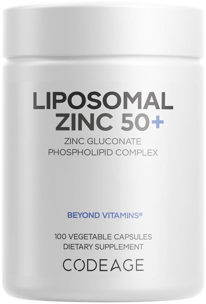 Codeage Suplemento de zinco lipossomal – Fornecimento de 3 meses – Um por dia - 50 mg Gluconato de zinco pílulas de vitamina - Suplementos Minerais Essenciais Zinc Plus Matrix de entrega lipossômico - Vegan Não-GMO - 100 cápsulas