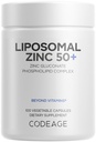 Codeage Suplemento de zinco lipossomal – Fornecimento de 3 meses – Um por dia - 50 mg Gluconato de zinco pílulas de vitamina - Suplementos Minerais Essenciais Zinc Plus Matrix de entrega lipossômico - Vegan Não-GMO - 100 cápsulas