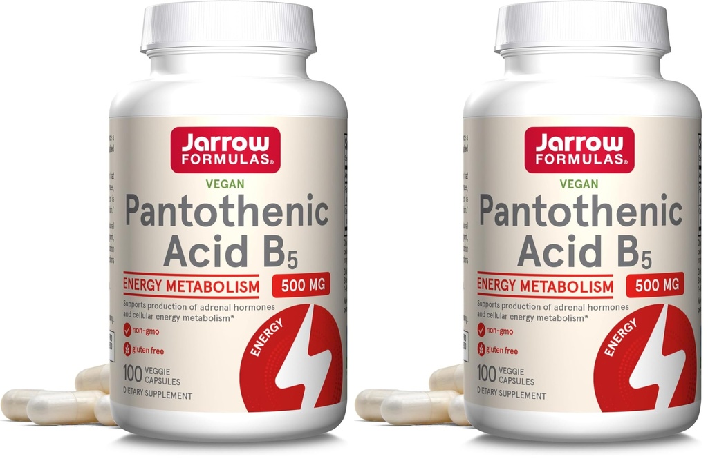 Jarrow Fórmulas Ácido Pantotênico B5 500 mg - 100 tampas de legumes - Vitamina B Essential - Produção de Energia e Apoio ao Metabolismo - 100 Servings (Pacote de 2)