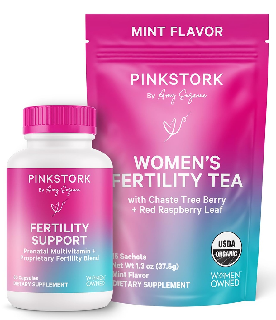 Pacote de Fertilidade Cegonha Rosa para Mulheres – Chá de Concepção + Suporte Vitamina Pré-natal com Inositol, Vitex, Folato e Ashwagandha – Suporta Equilíbrio Hormônio, Ciclo Saúde e Bem-Estar Preconcepcional