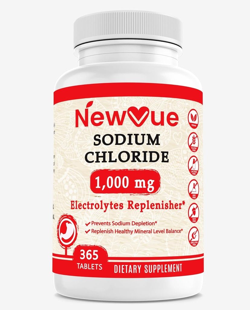 Cloreto de sódio 1000mg, 365 Comprimidos - Comprimidos Salinos, Não-GMO, Gluten Free - Bebida com Eletrólitos Hidratação Substituída