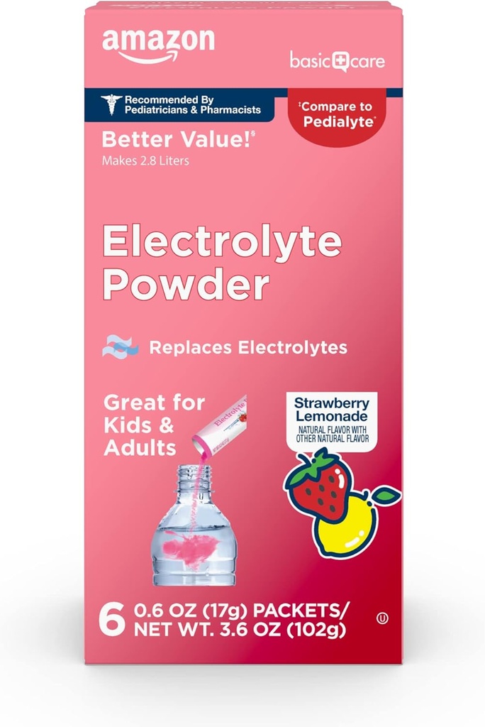 Pacotes Eletrolíticos em Pó, Limonada de Morango, 6 Count (Pack of 1)