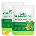 Óleo de Orégano Softgels, 2 em 1 Óleo de Orégano com óleo de semente preta 240 Contagem, Orégano Suplemento de óleo Cápsulas, Extrato de óleo de Orégano orgânico, Não-GMO, Glúten Livre - 2 Bolsa
