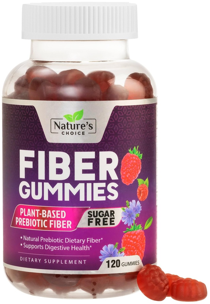 Gummies de fibra para adultos, Açúcar gratuito diário 4g Suplemento de fibra de goma, Sustentação Digestiva de Gummy Prebiótico - Mastigação Solúvel Baseada em Plantas, Prebióticos Suporta Regularidade & Digestão - 120 chicletes