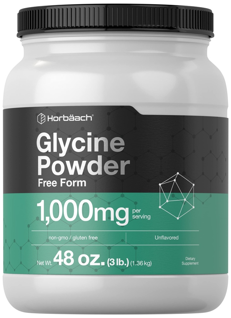 Horbäach Glycine Powder 3 lbs Suplemento de forma gratuita □ Pó desaromaso □ Vegetarian, Non-GMO, Gluten Free