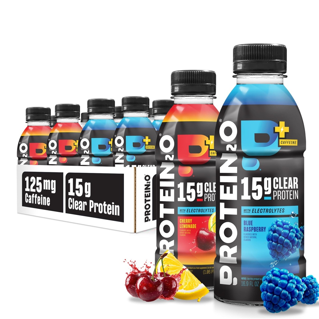 Protein2o 15g Whey Protein Isolate Hydration Drink Plus Energy & Focus, 350mg de Eletrólitos, Vitaminas B5 & B6, Livre de Açúcar, Pacote de Variety Energia, 16,9 oz garrafa (Pacote de 12)
