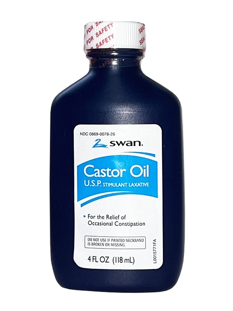 Óleo de Castor da SWAN USP 100% estimulante Laxante 4 FL OZ - Para alívio de ocasionalmente Obstipação
