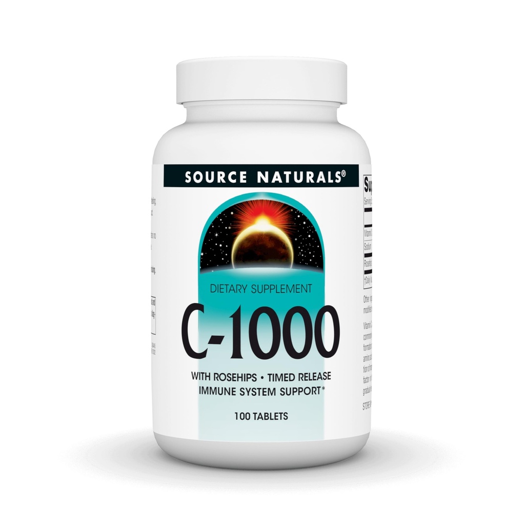 Naturals fonte C-1000, com Rose HIPS 1000 mg para suporte de sistema imunológico - 100 comprimidos de liberação de tempo