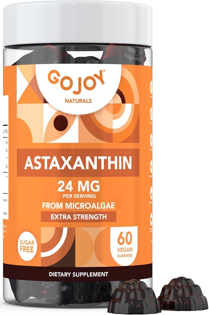 GOJOY NATURAIS Astaxantina Gummies 24mg – Suplemento antioxidante de alta potência – Pele, Olho e Imune Bem-Estar Suporte – Vegan, Livre de açúcar, Não-GMO, Sem glúten, Sem soja – 60 chicletes